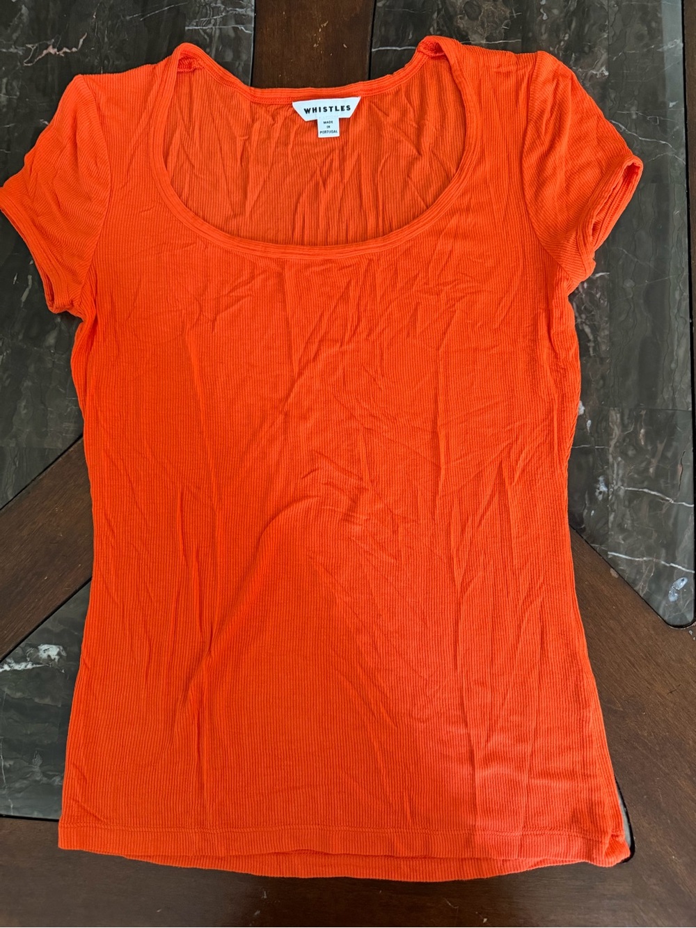 Whistles Short Sleeve Scoop Neck Tee in Vibrant Orange